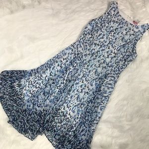 WHBM womens size 6 dress uneven hemline blue white